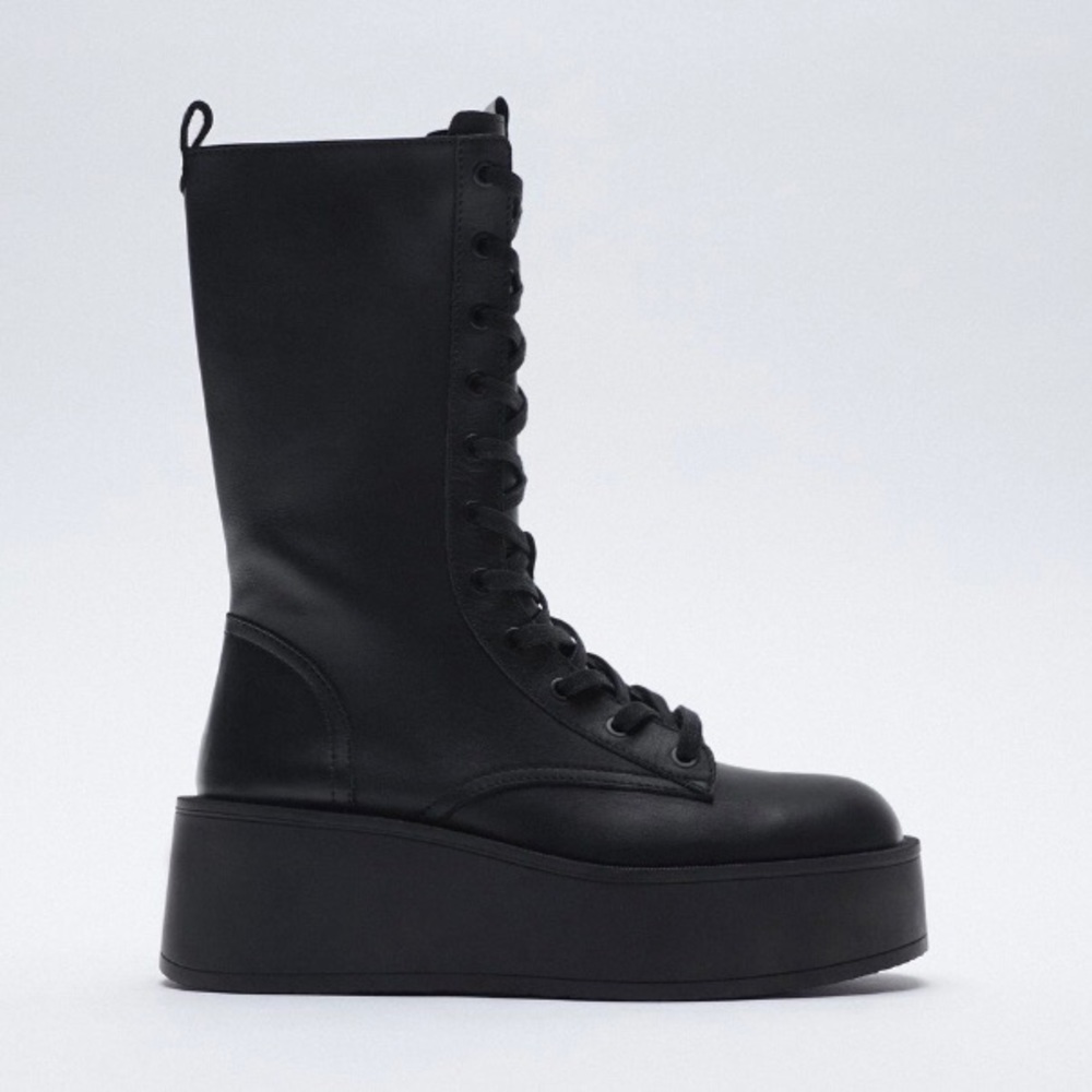 ZARA FLAT PLATFORM LEATHER BOOTS